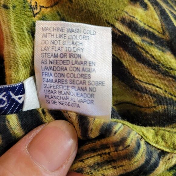 Vintage 80's La Cera Dress Rayon Scoop Button Shift Midi Safari Animals Green XL - Picture 15 of 15